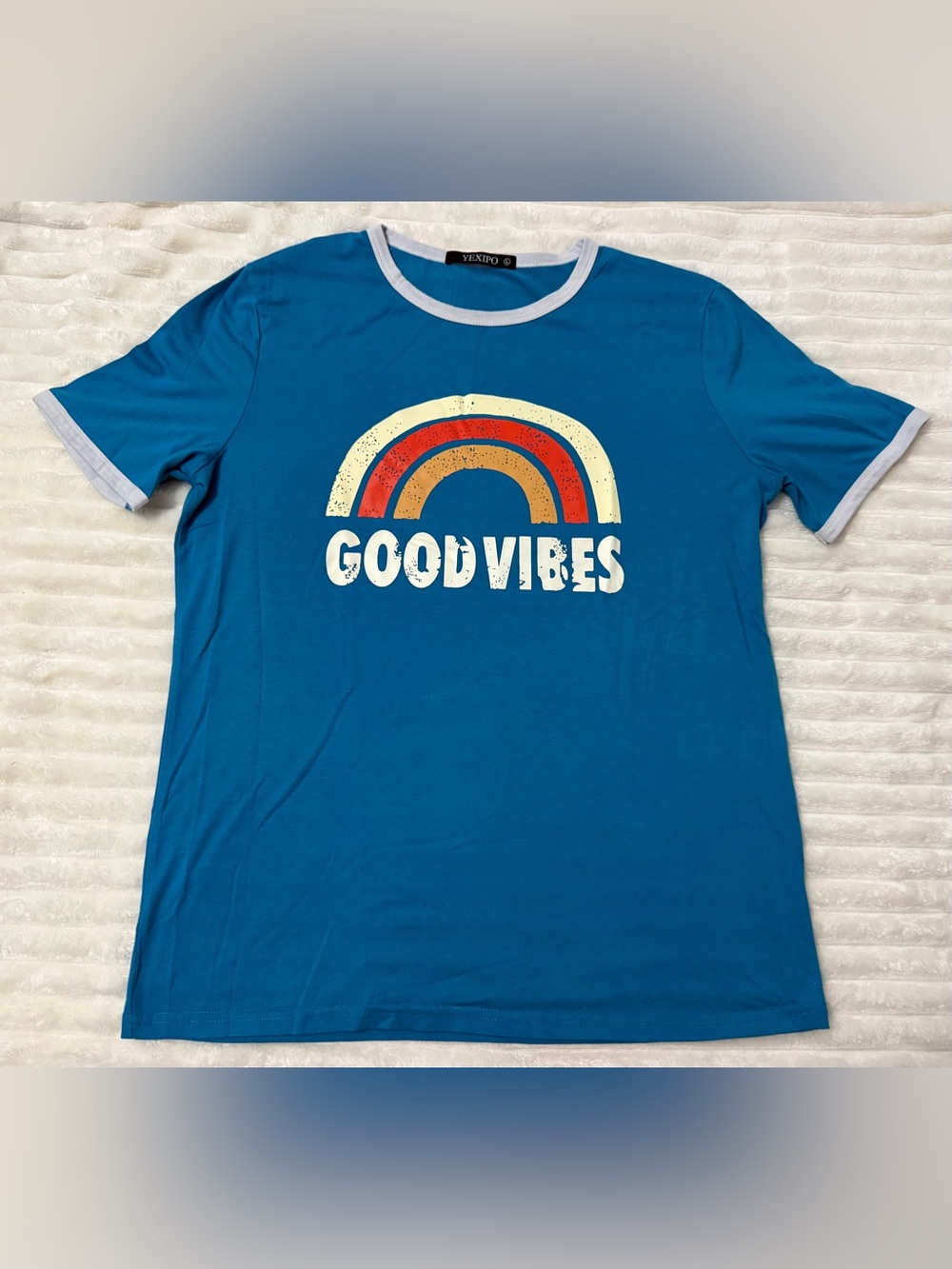 Good Vibes Graphic Ringer Tee - Blue